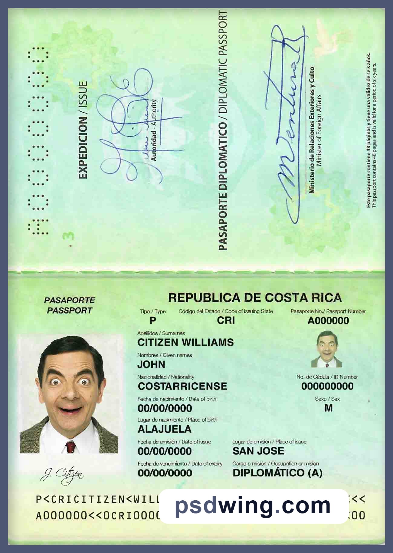 Costa Rica Diplomatic Passport